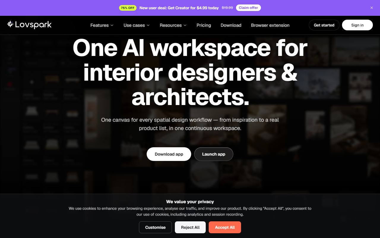Screenshot of Lovspark AI official website