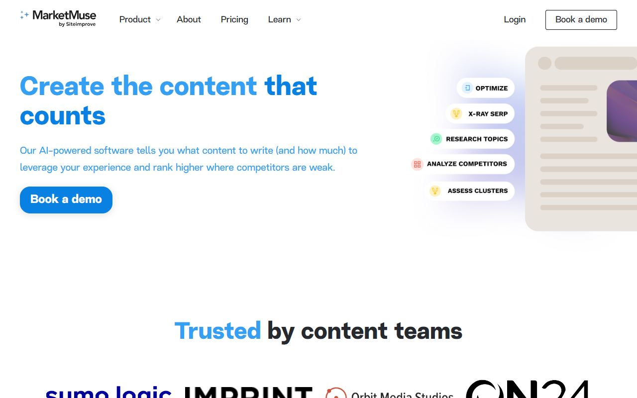 Screenshot of MarketMuse official website