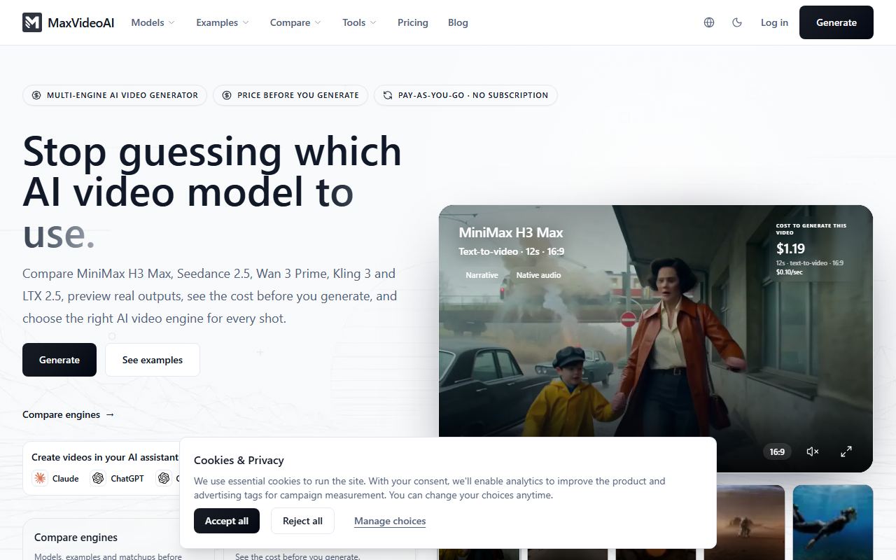 Screenshot of MaxVideoAI official website