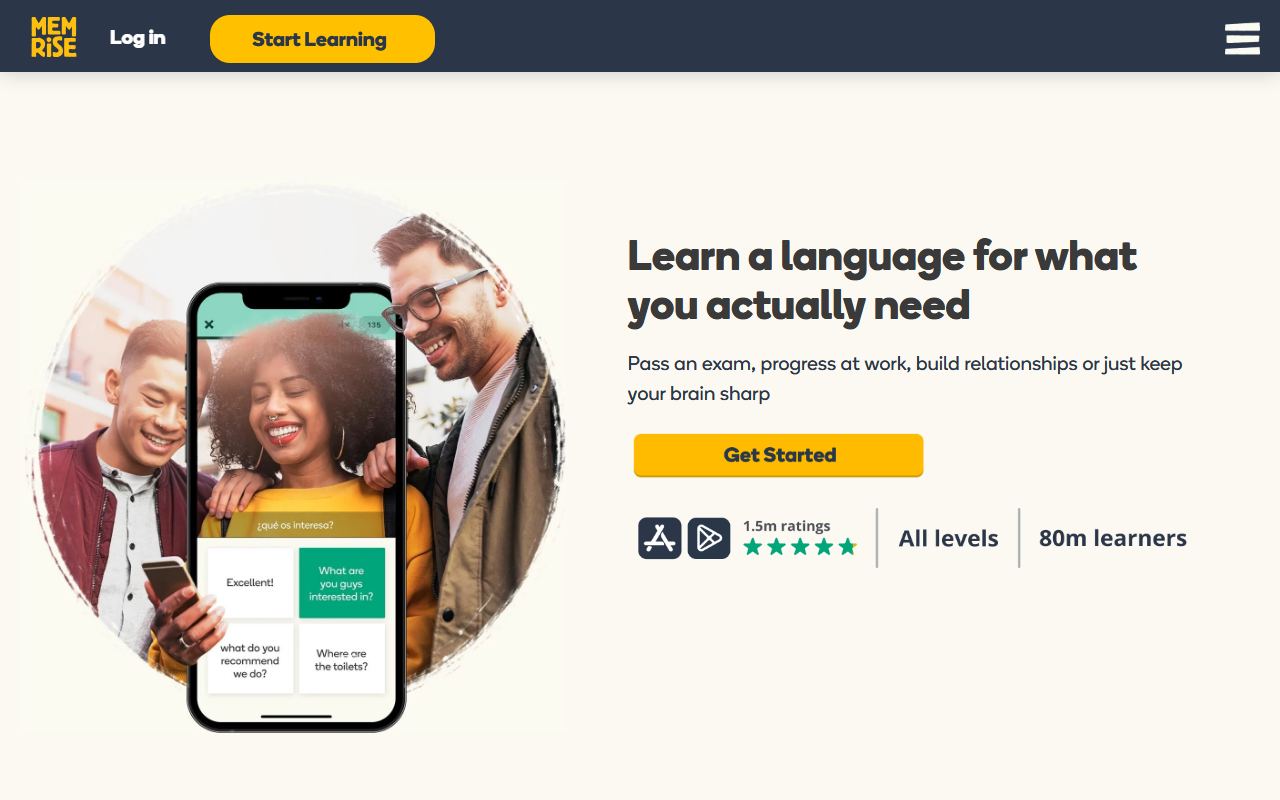 Screenshot of Memrise official website