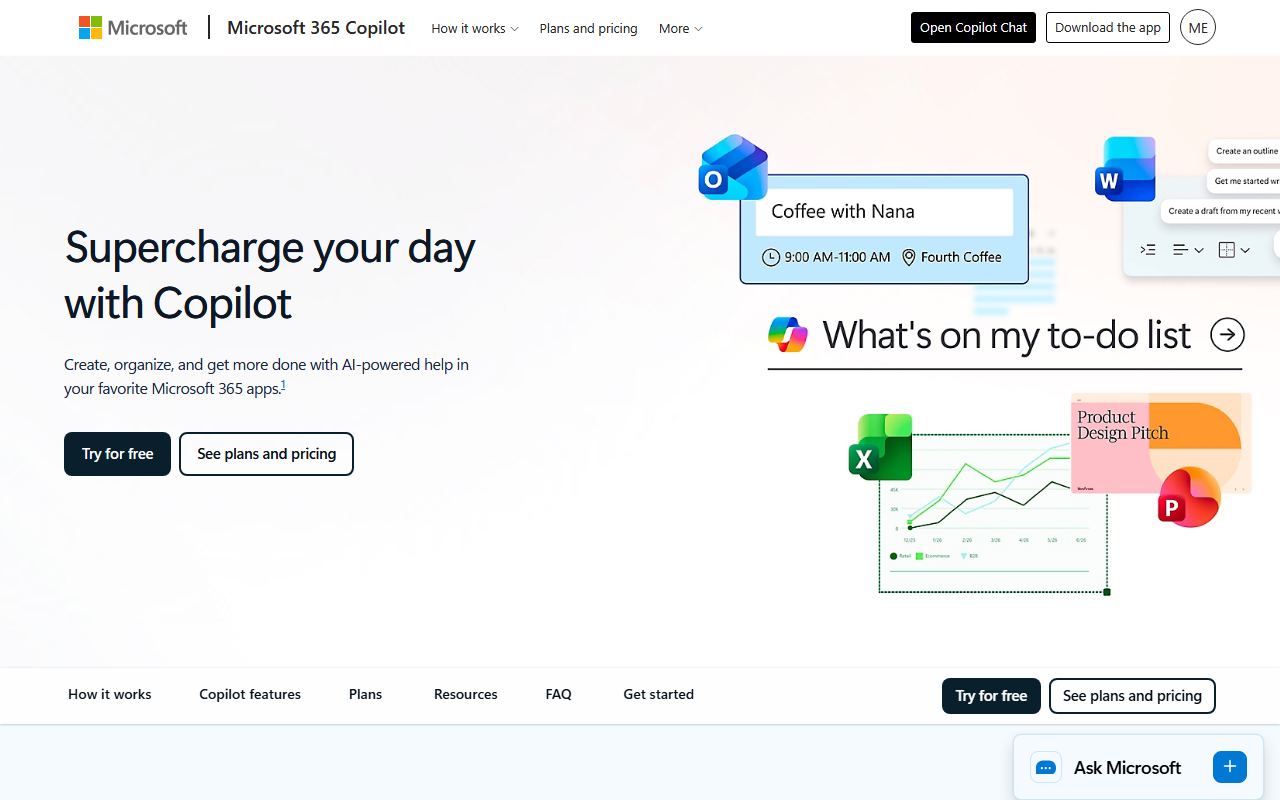 Screenshot of Microsoft Copilot official website