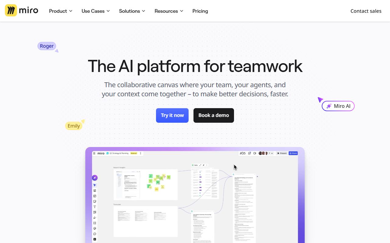 Screenshot of Miro AI official website