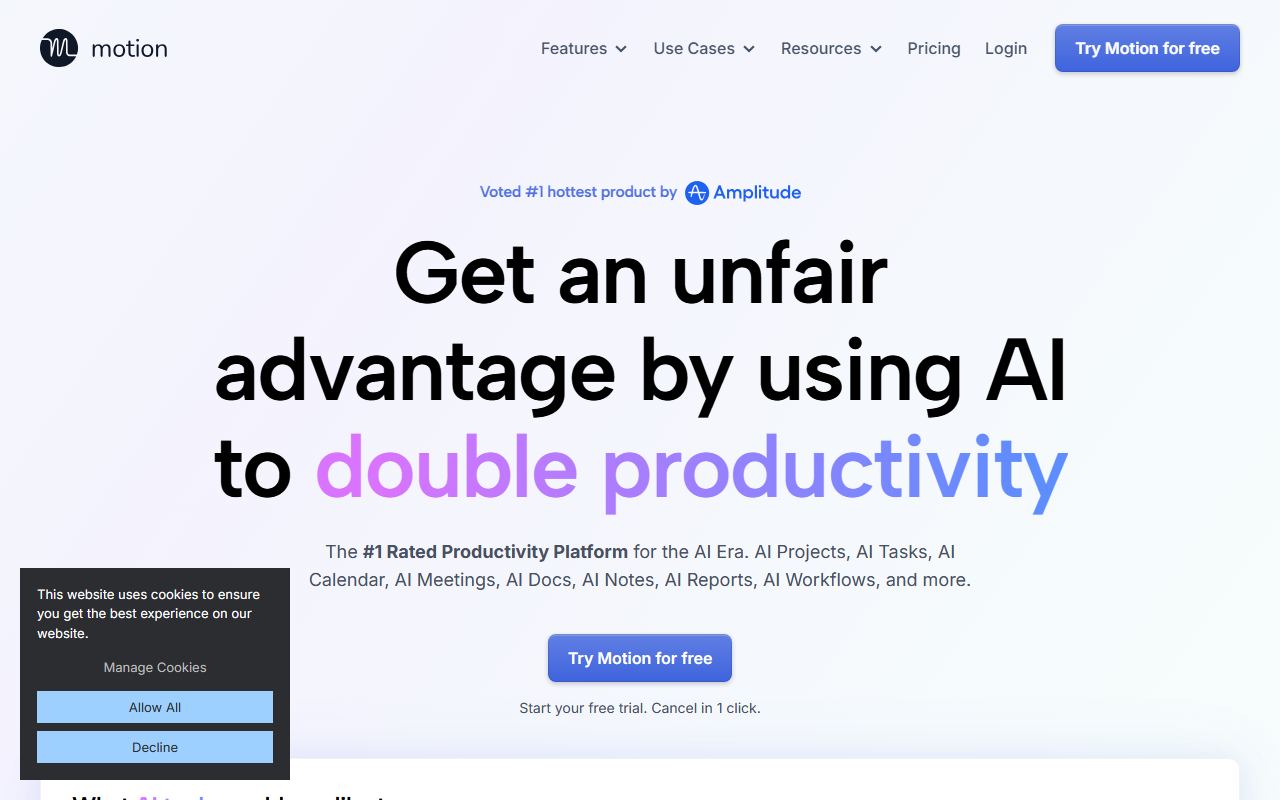 Screenshot of Motion official website