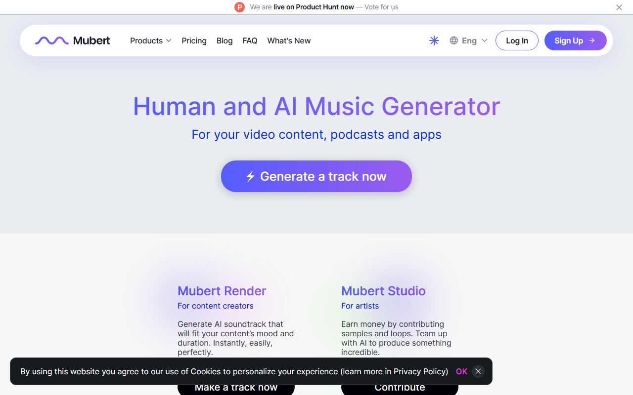 Screenshot of Mubert official website