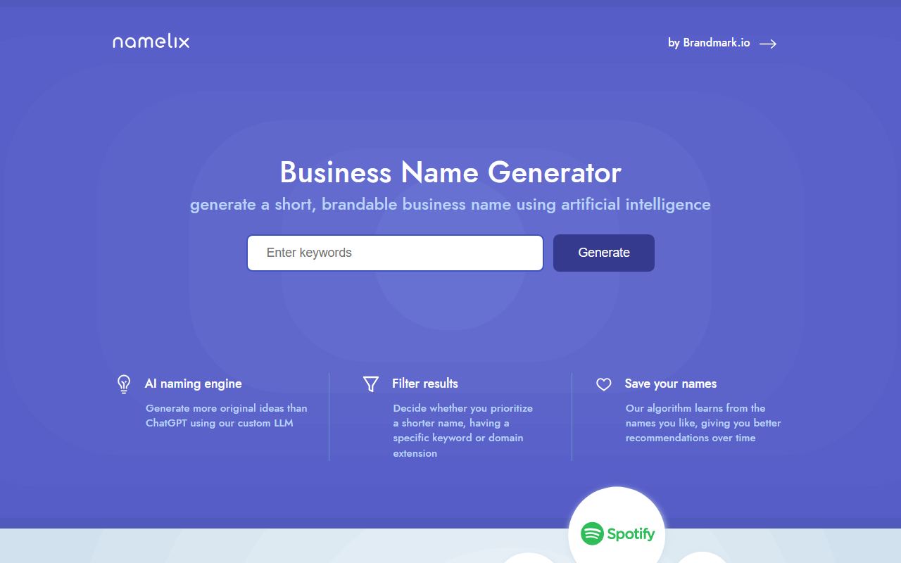 Screenshot of Namelix official website