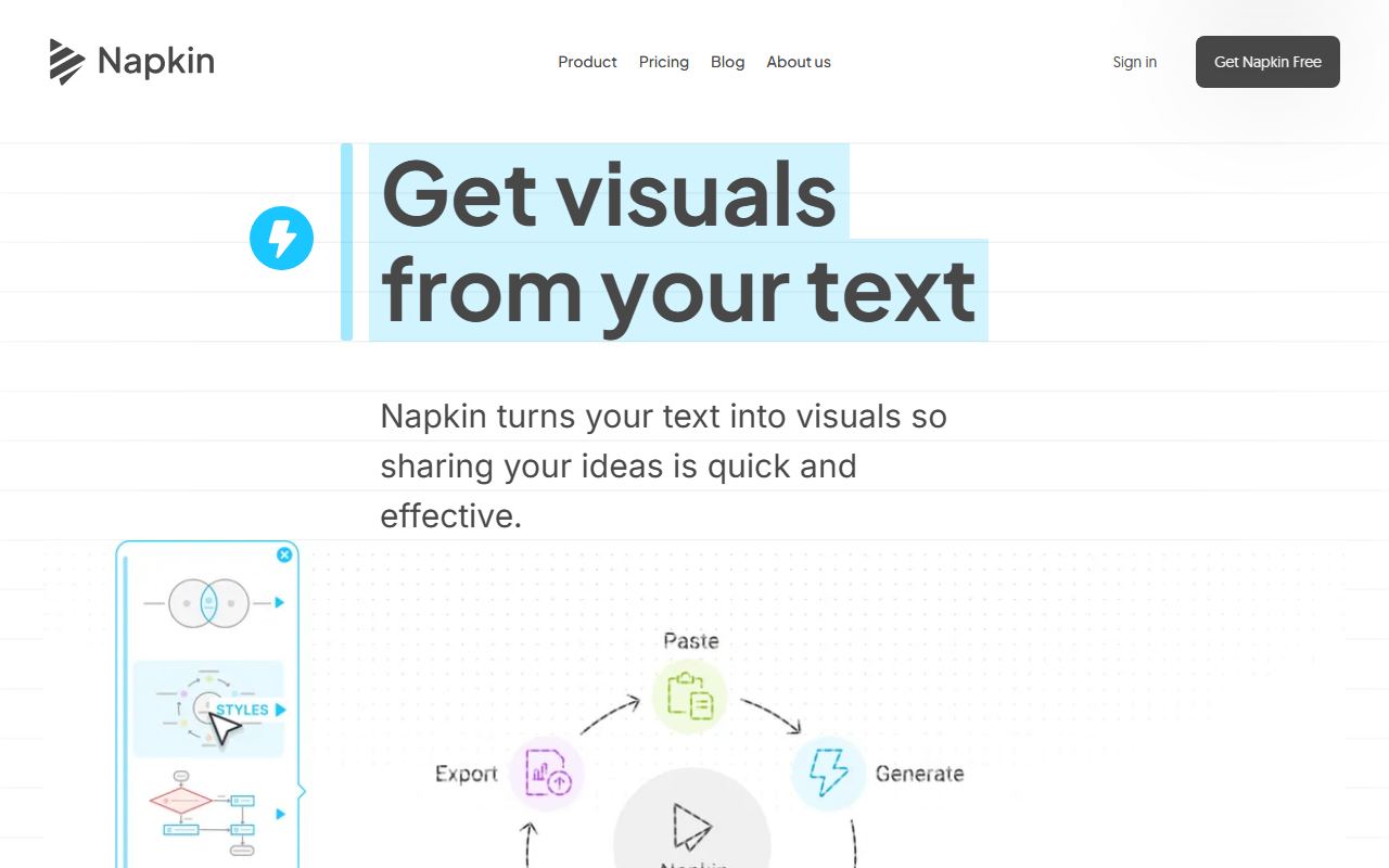 Screenshot of Napkin AI official website