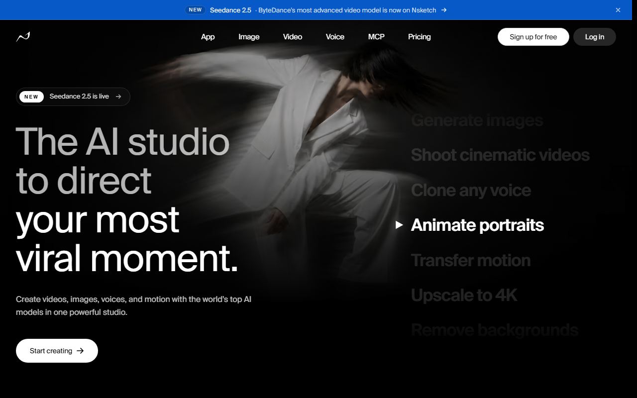 Screenshot of Nsketch AI official website