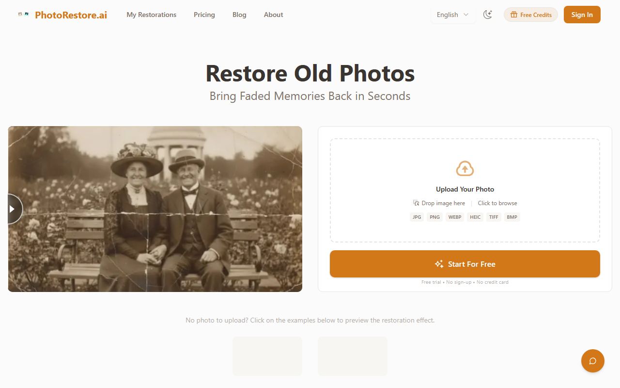 Screenshot of PhotoRestore.ai official website