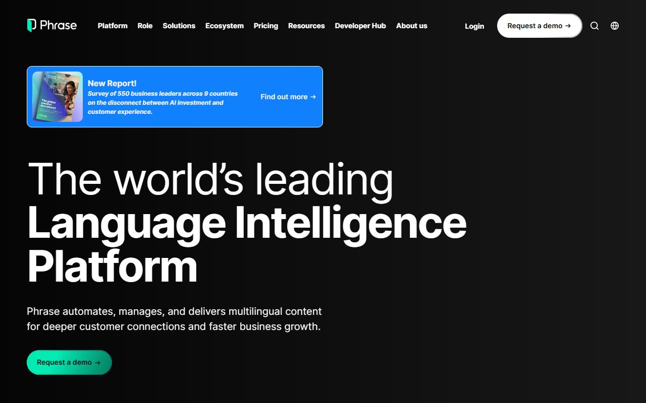 Screenshot of Phrase official website