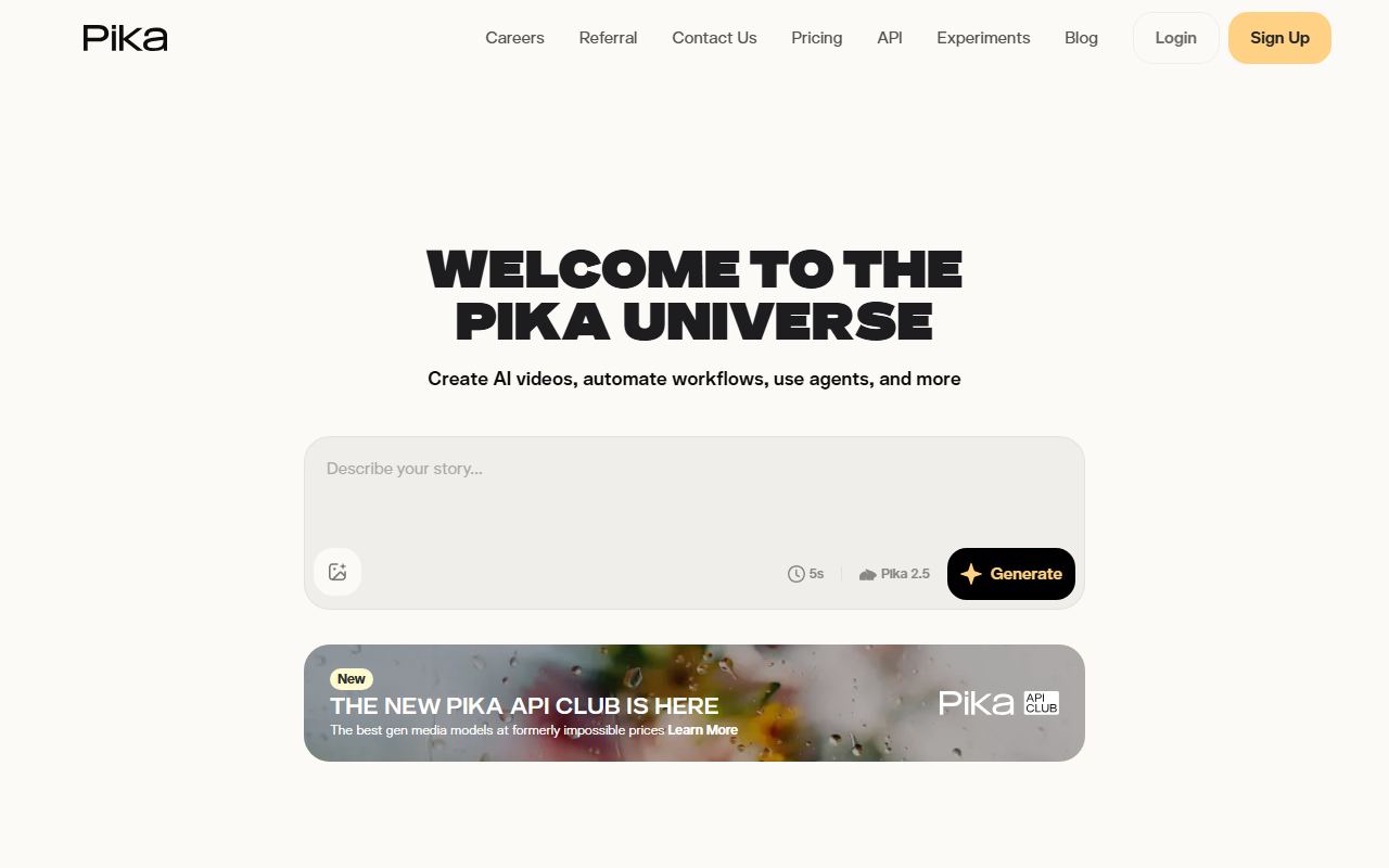 Screenshot of Pika official website