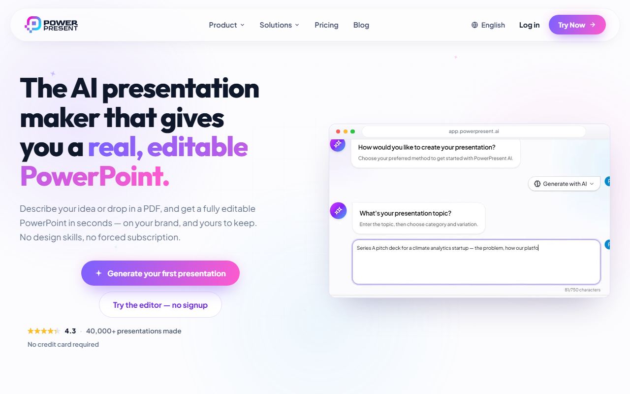 Screenshot of Powerpresent AI official website