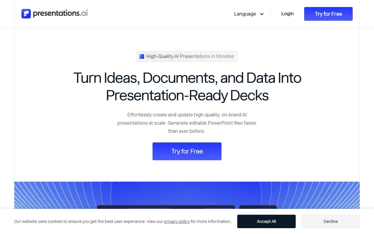 Screenshot of Presentations.AI official website