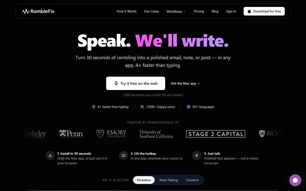 Screenshot of Ramblefix official website