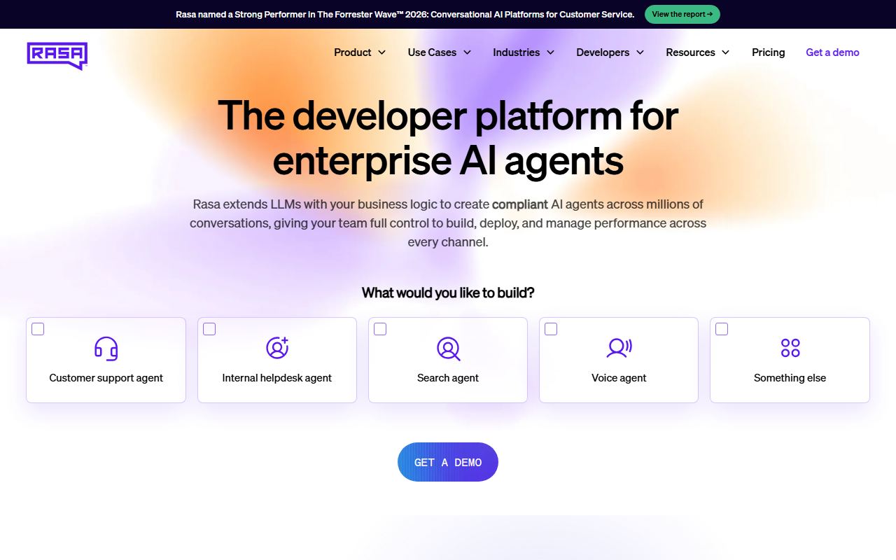 Screenshot of Rasa official website