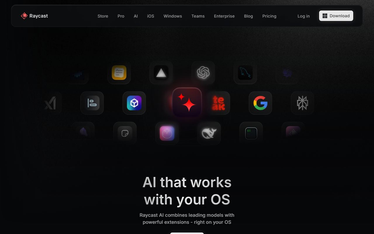 Screenshot of Raycast AI official website