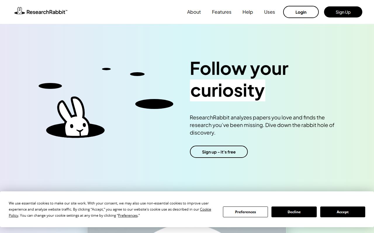 Screenshot of ResearchRabbit official website