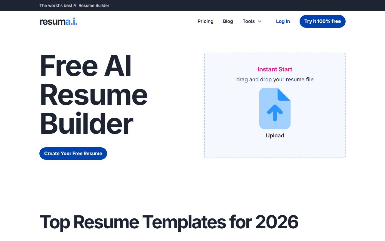 Screenshot of resumA.I. official website