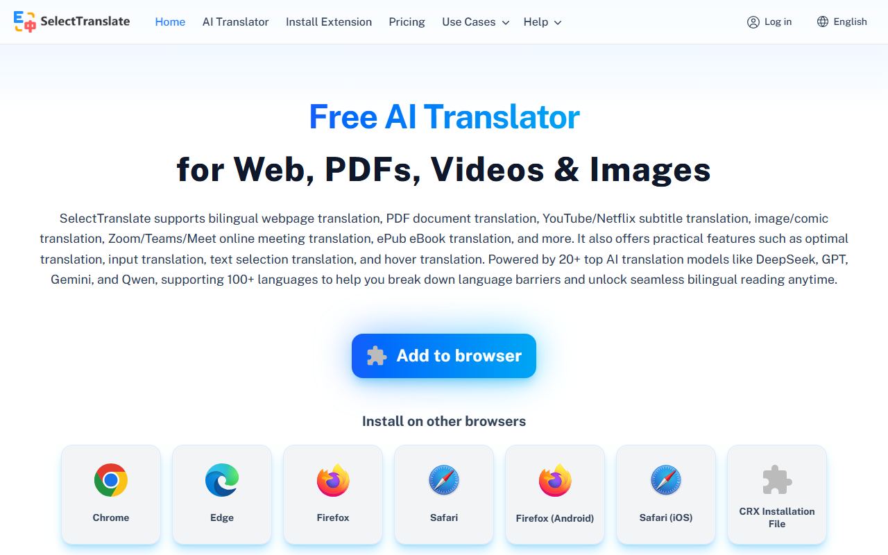 Screenshot of SelectTranslate official website