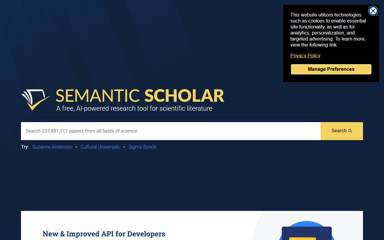 Screenshot of Semantic Scholar official website