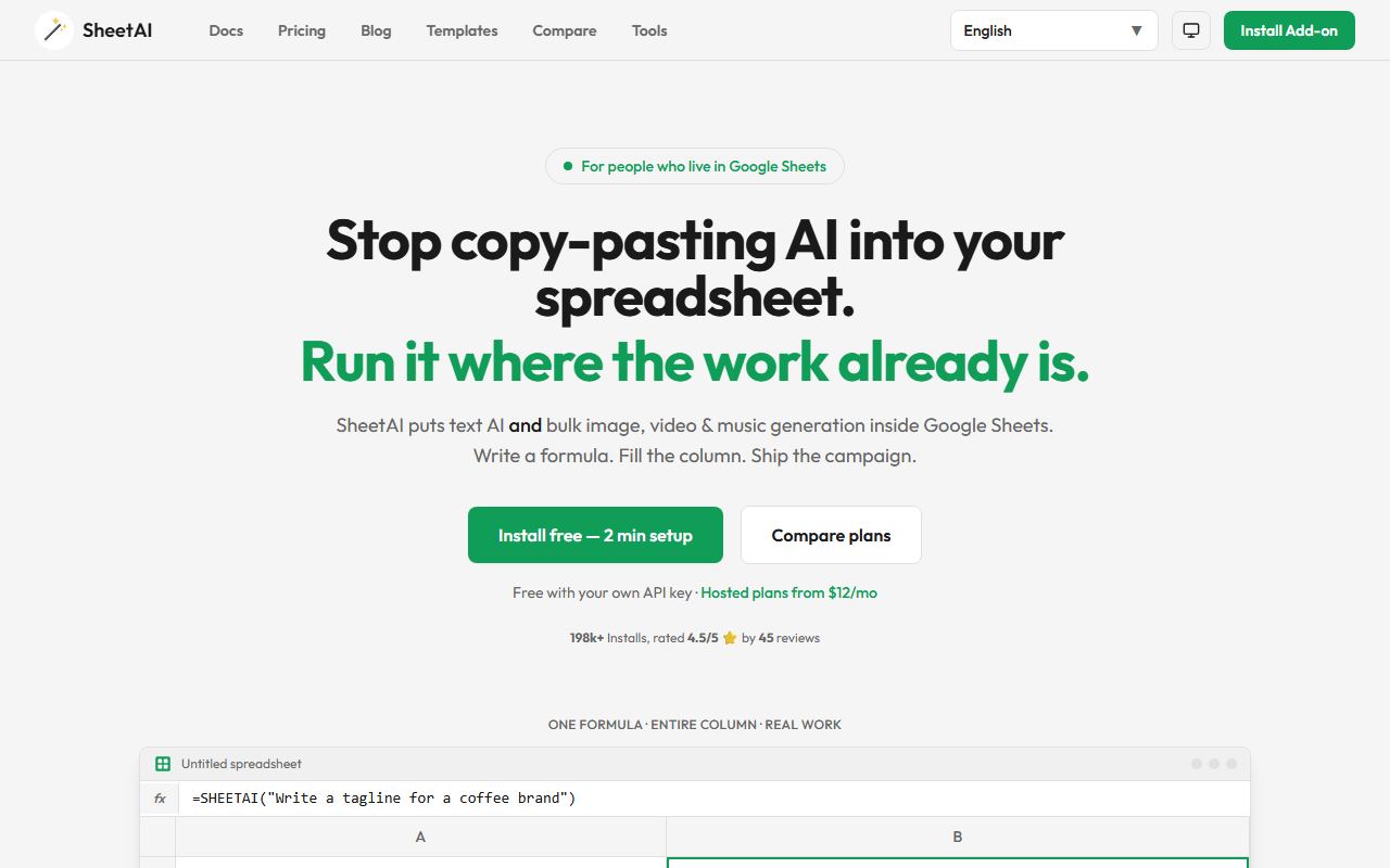 Screenshot of SheetAI.app official website