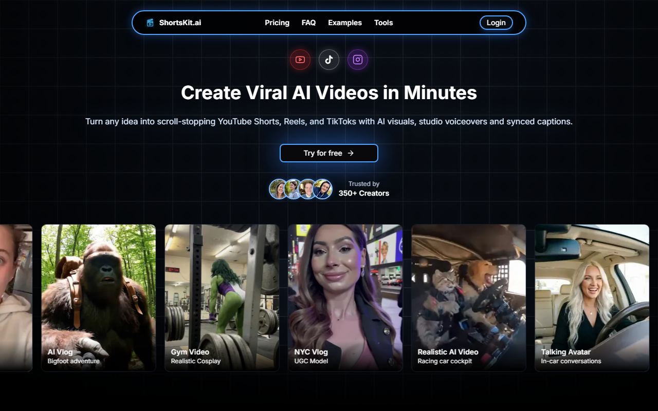 Screenshot of ShortsKit.ai official website