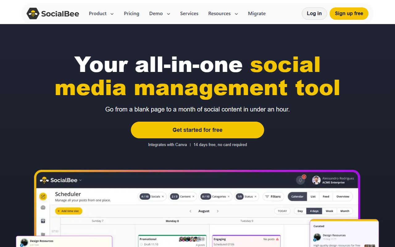 Screenshot of SocialBee official website