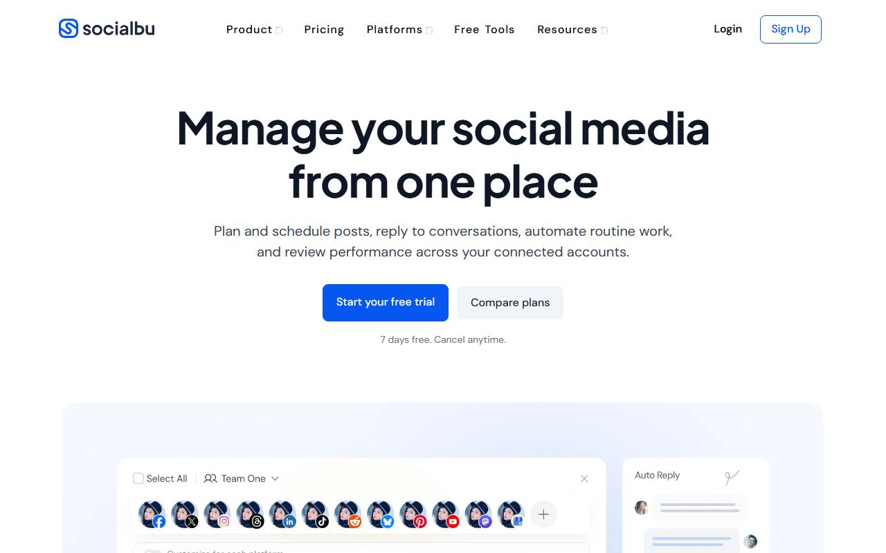 Screenshot of SocialBu official website