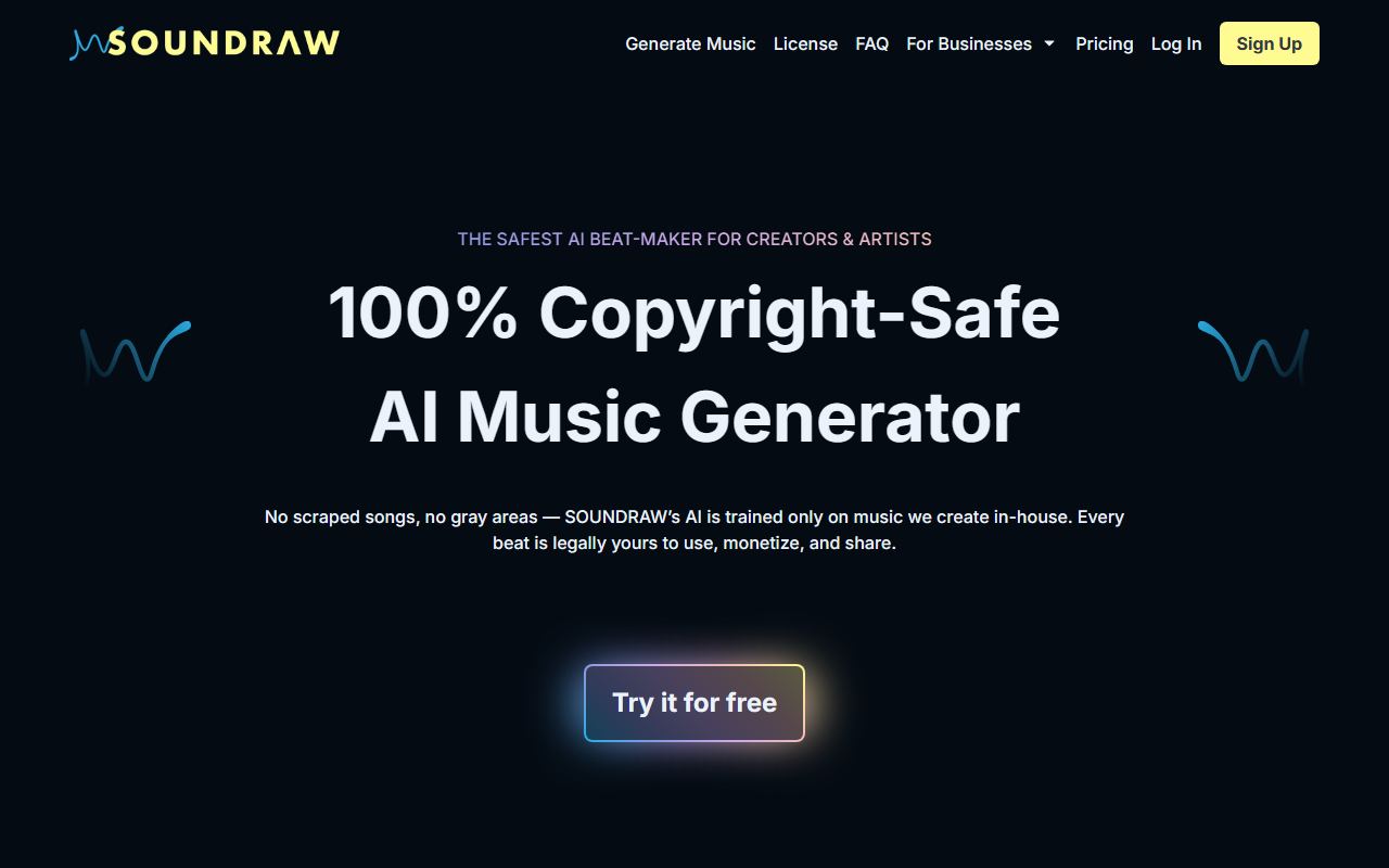 Screenshot of Soundraw official website