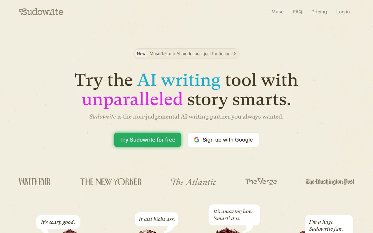 Screenshot of Sudowrite official website