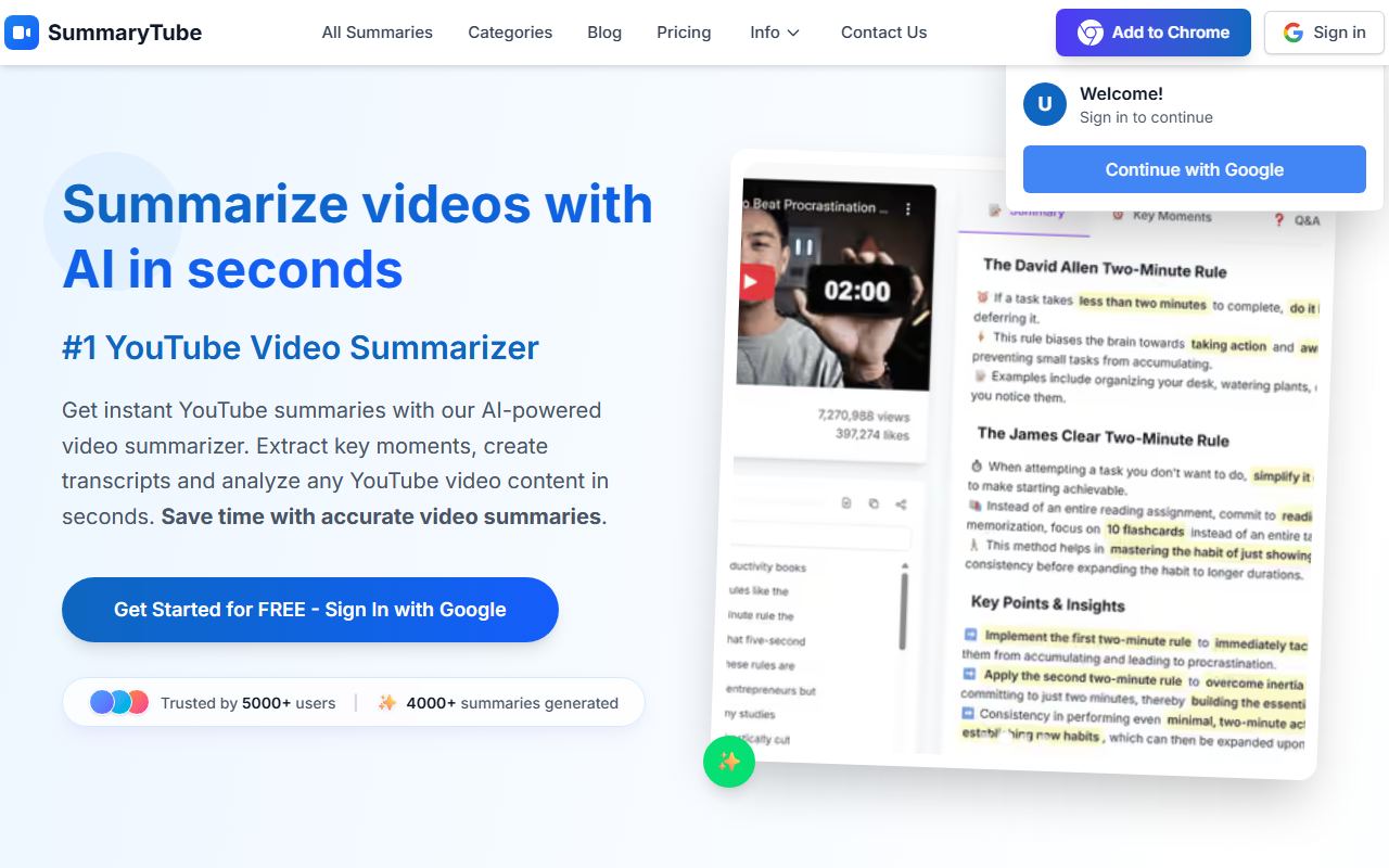 Screenshot of SummaryTube official website