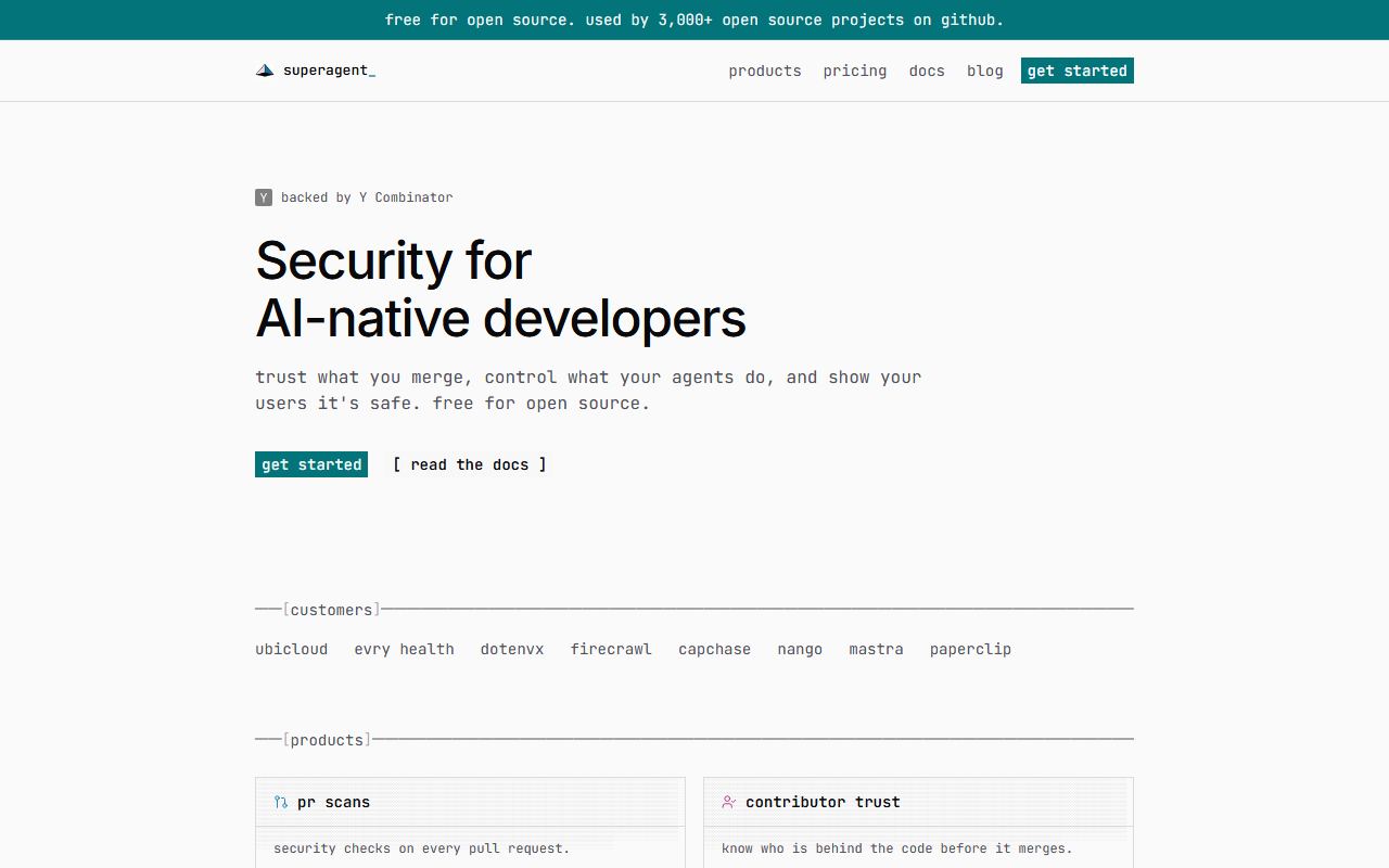Screenshot of Superagent official website