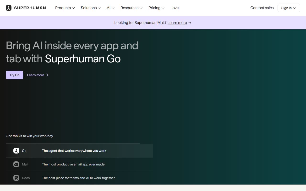 Screenshot of Superhuman official website