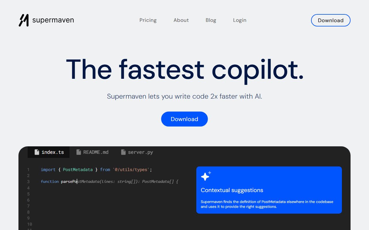 Screenshot of Supermaven official website