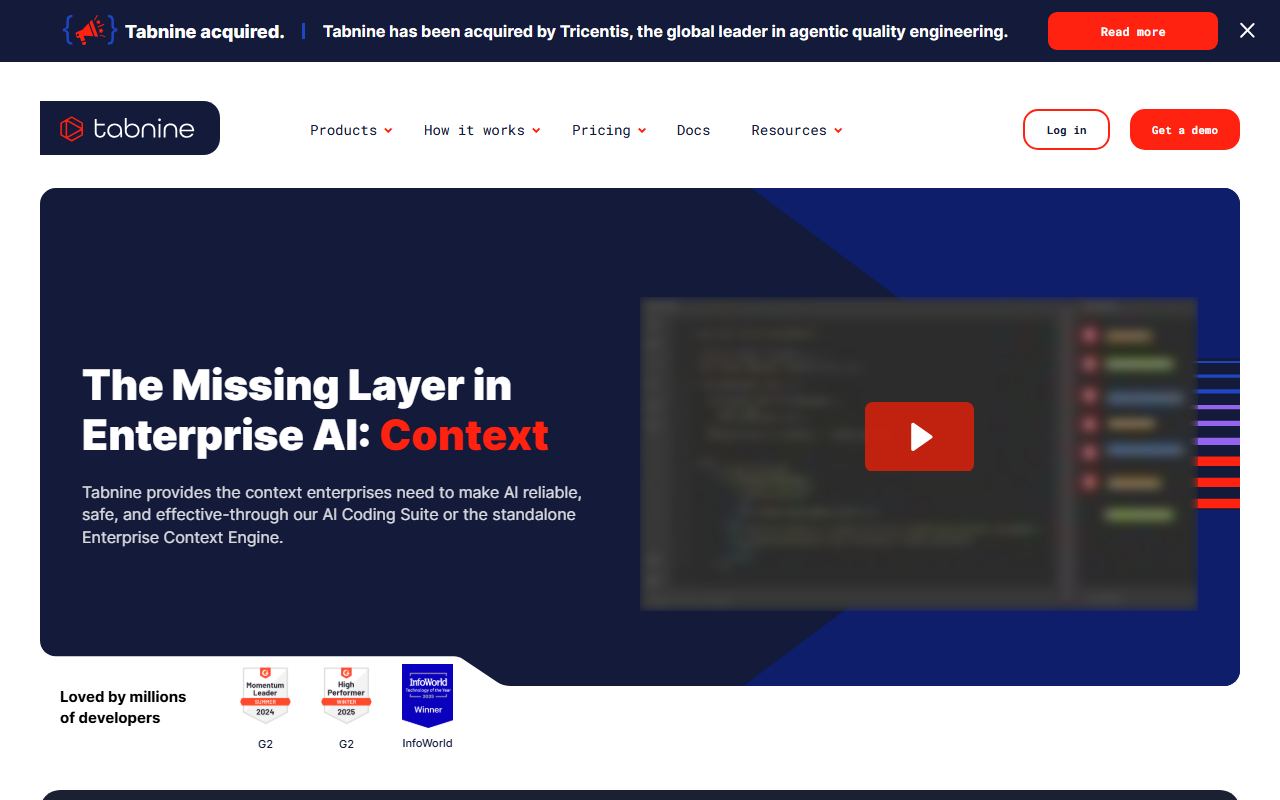Screenshot of Tabnine official website