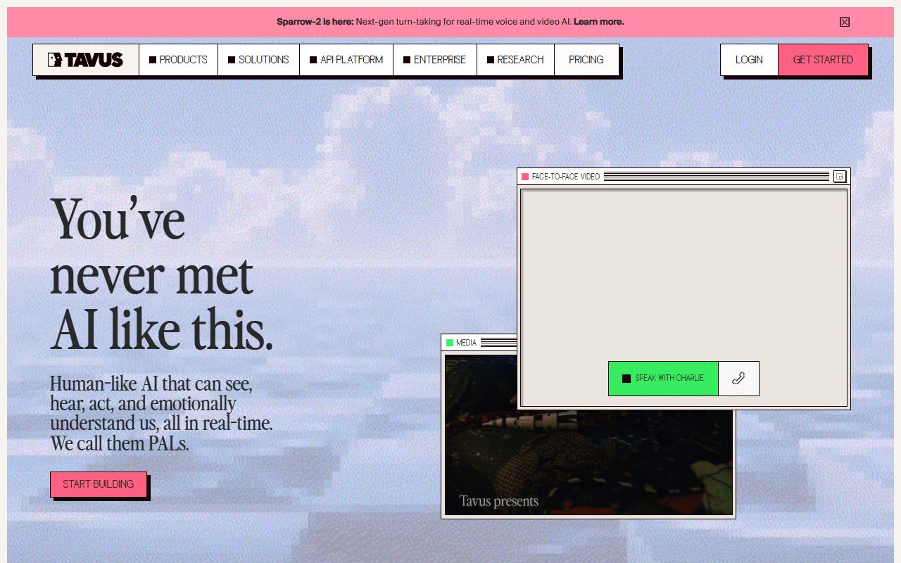 Screenshot of Tavus official website