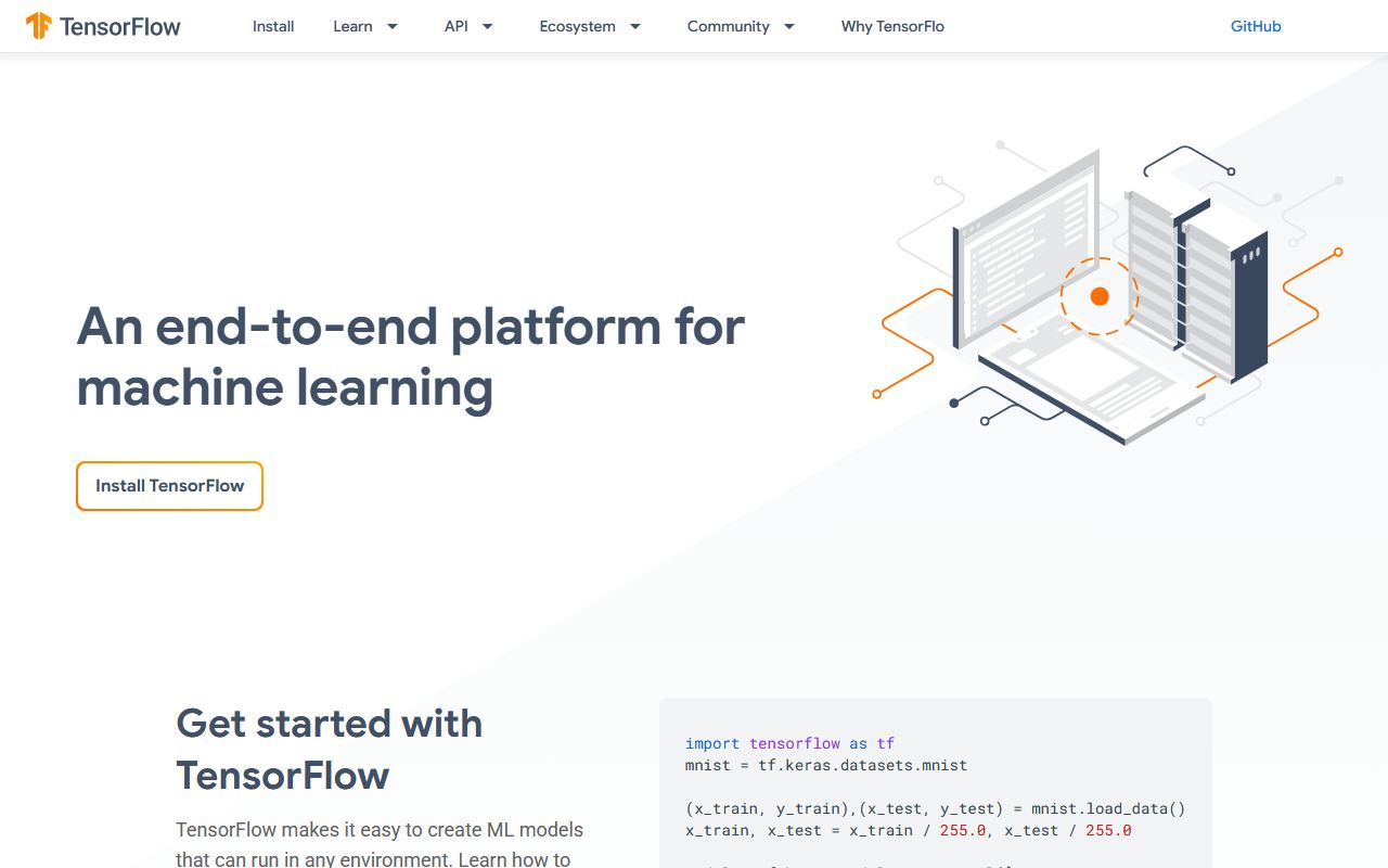 Screenshot of TensorFlow official website