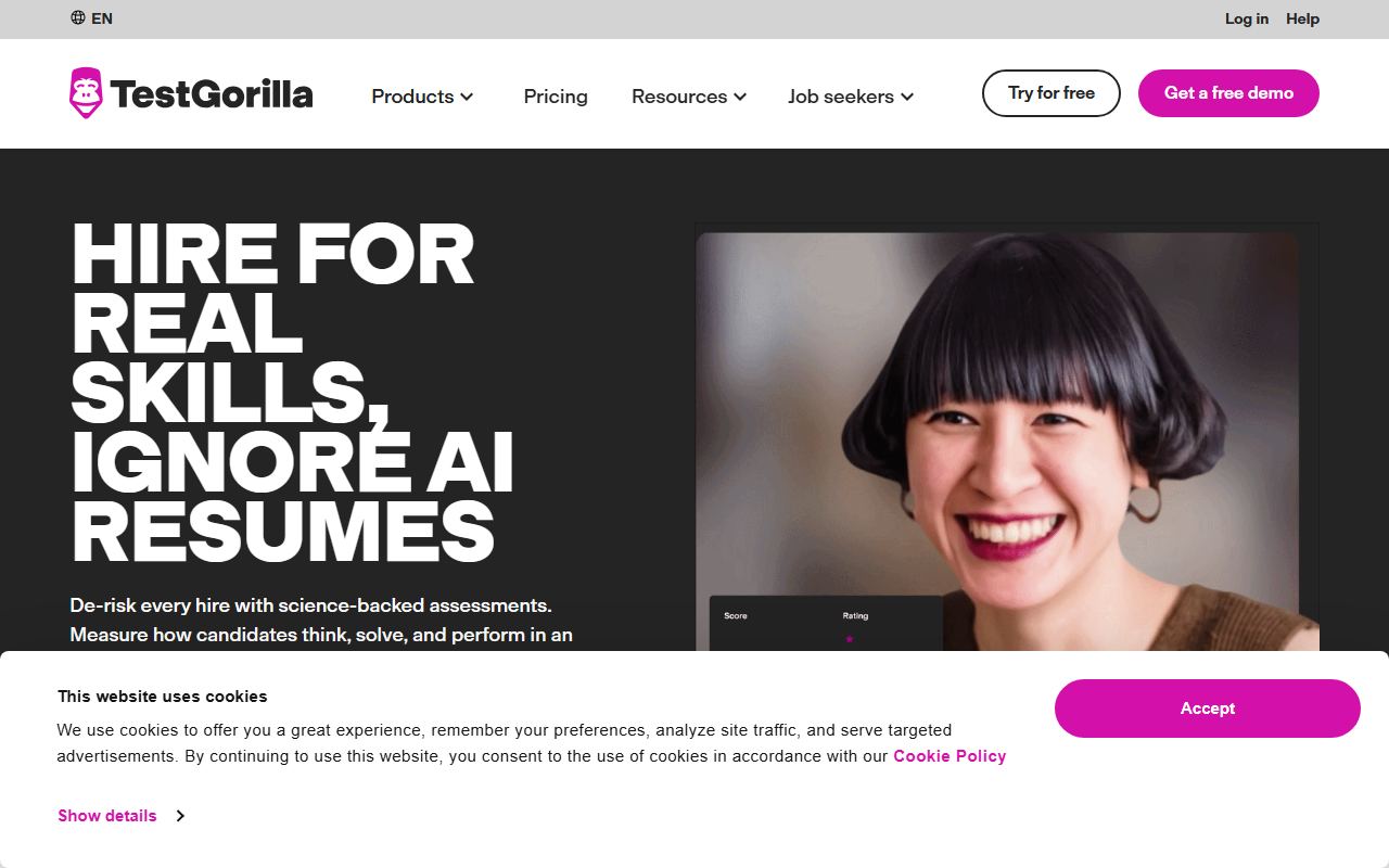 Screenshot of TestGorilla official website
