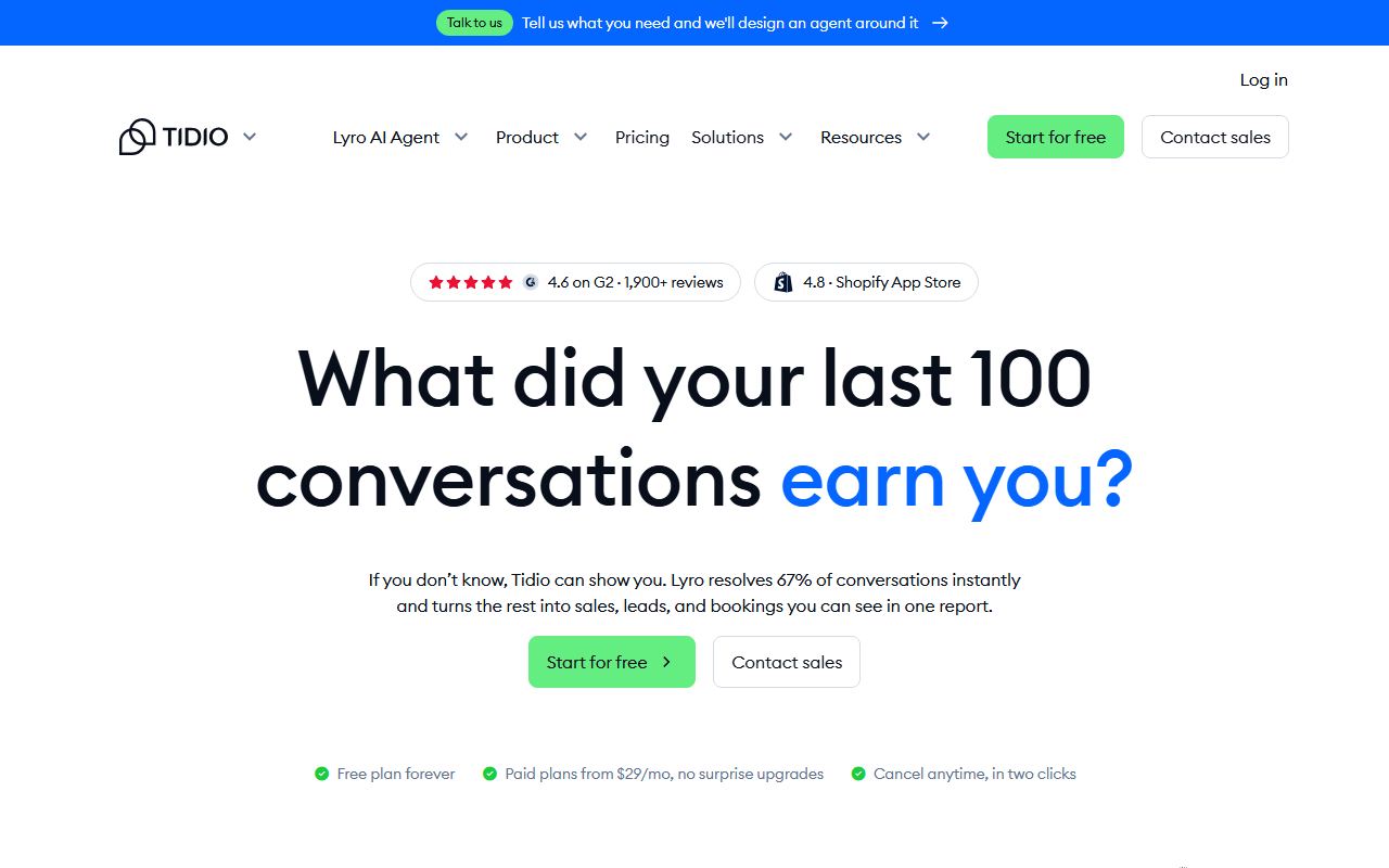 Screenshot of Tidio official website