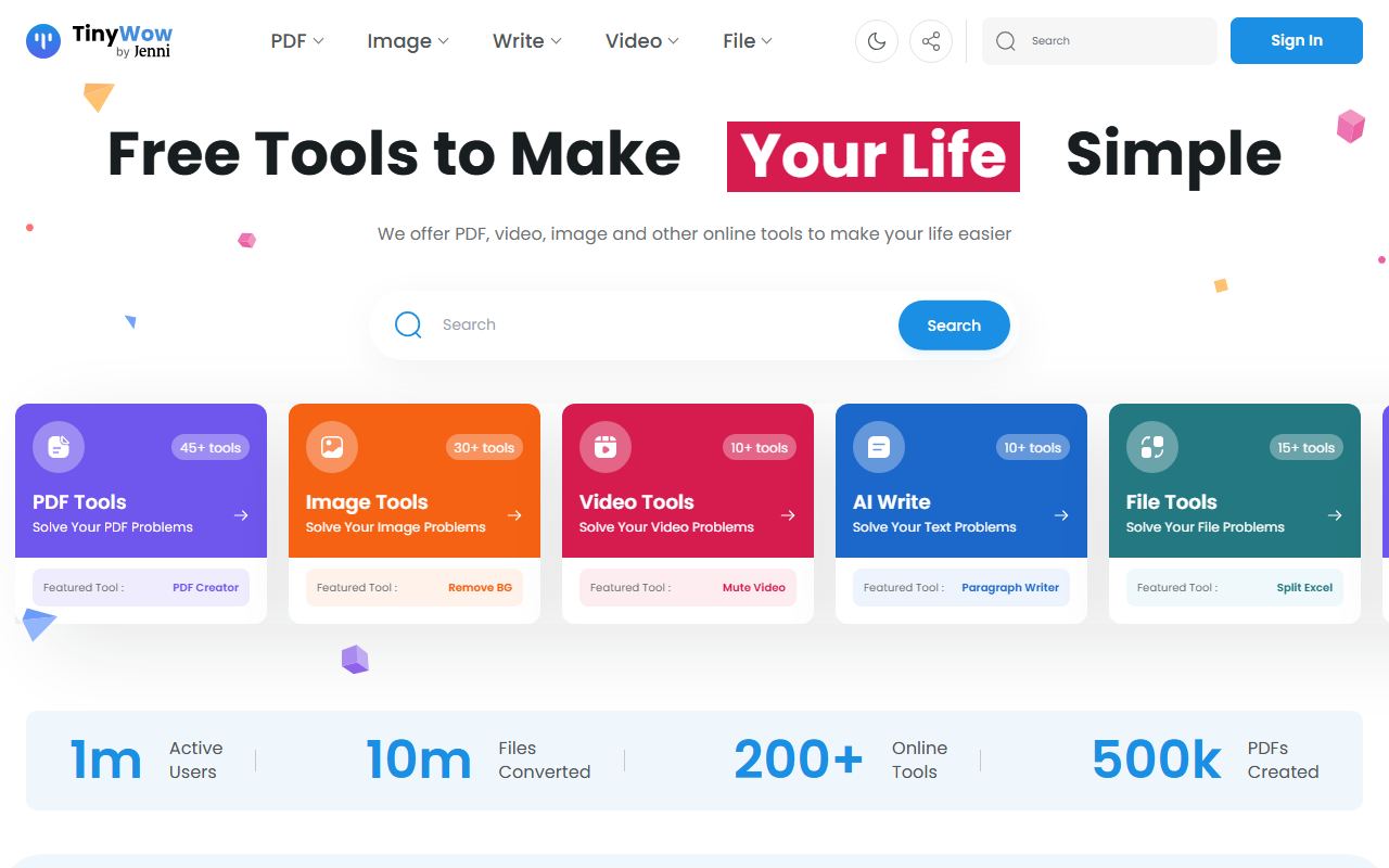 Screenshot of TinyWow official website