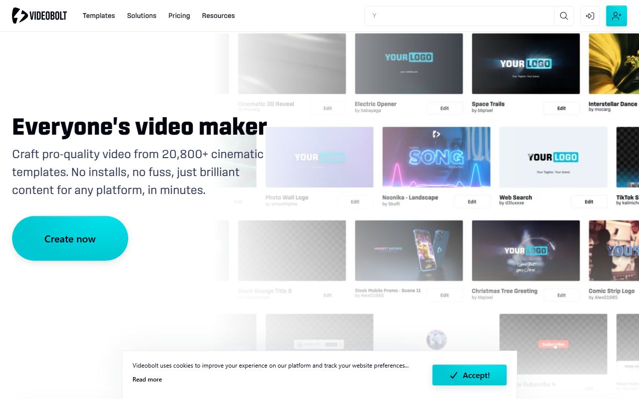 Screenshot of Videobolt official website