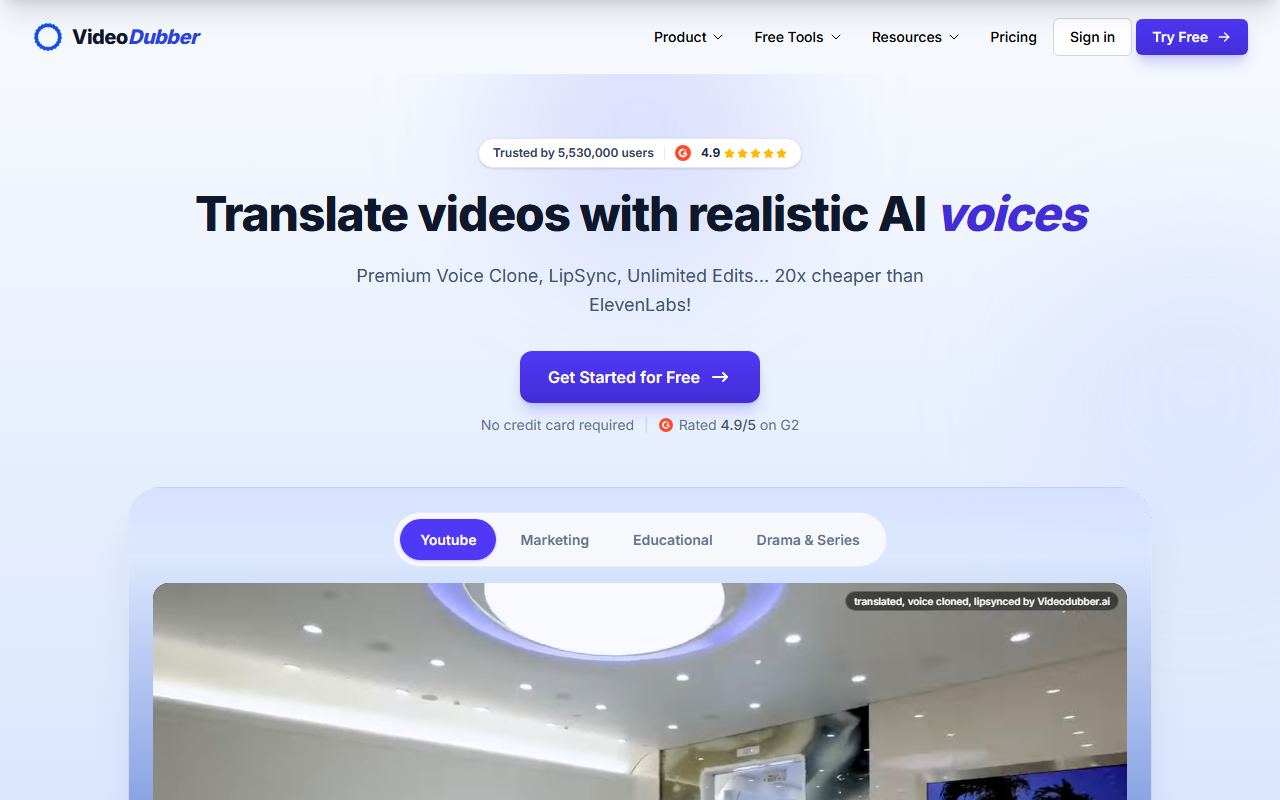 Screenshot of VideoDubber official website