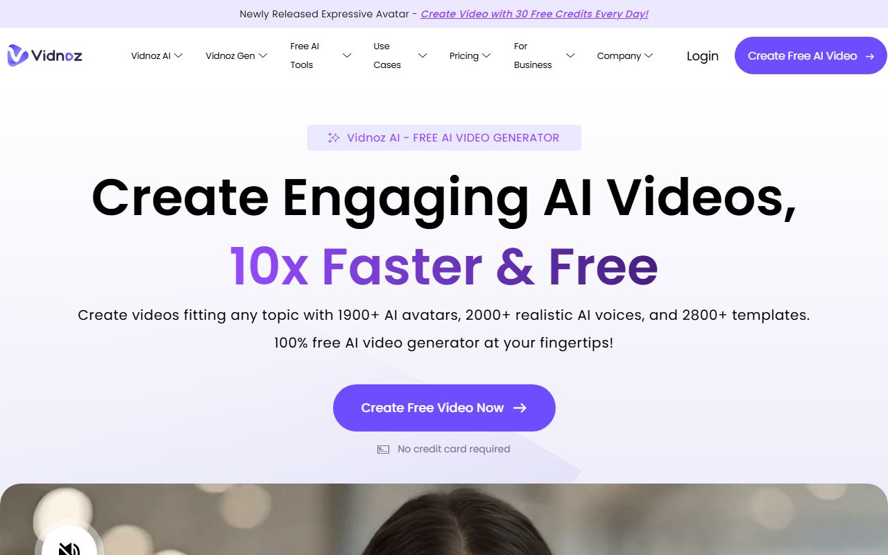 Screenshot of Vidnoz official website