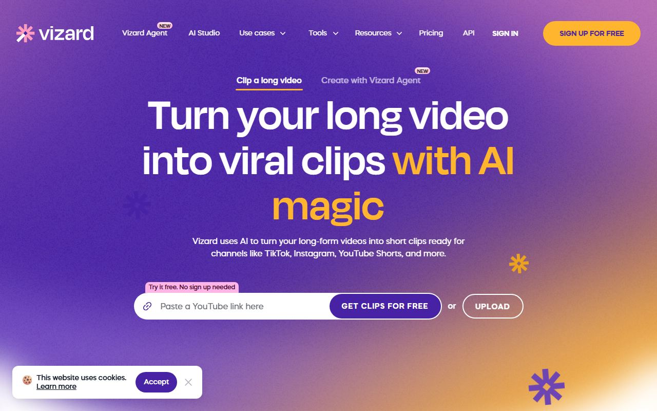 Screenshot of Vizard official website