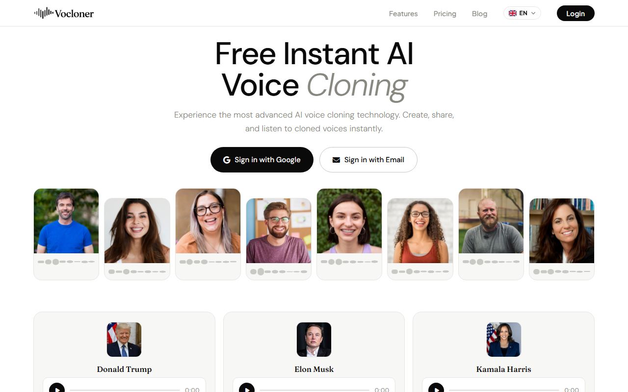 Screenshot of Vocloner official website