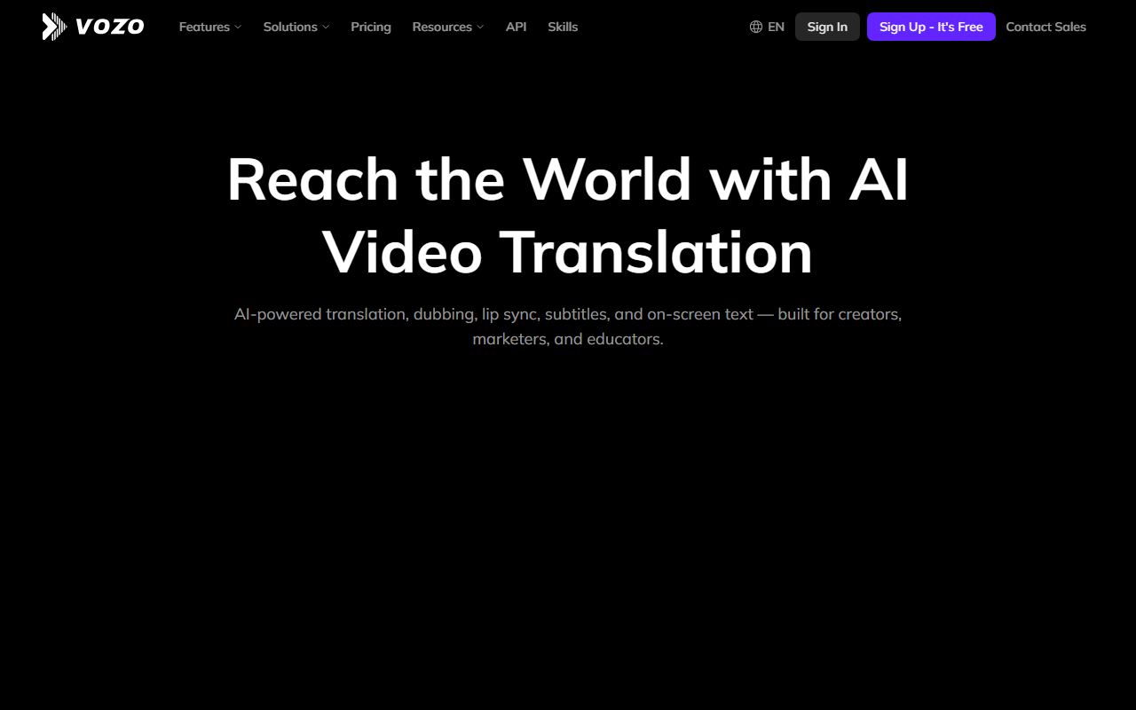 Screenshot of Vozo official website