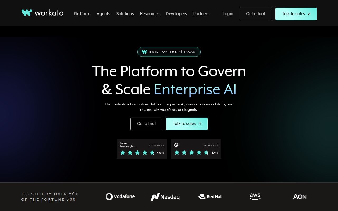 Screenshot of Workato official website
