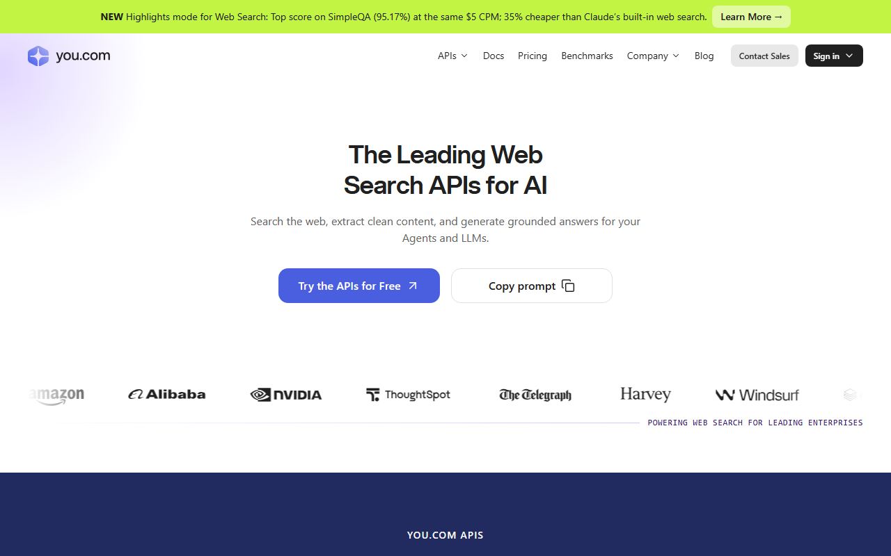 Screenshot of You.com official website