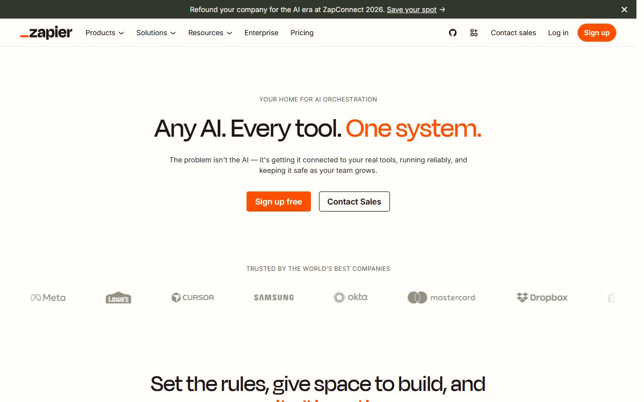 Screenshot of Zapier official website